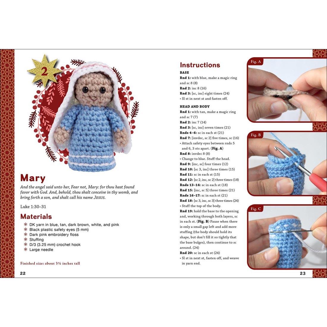 Pages from the instruction manual for Nativity Crochet Kit