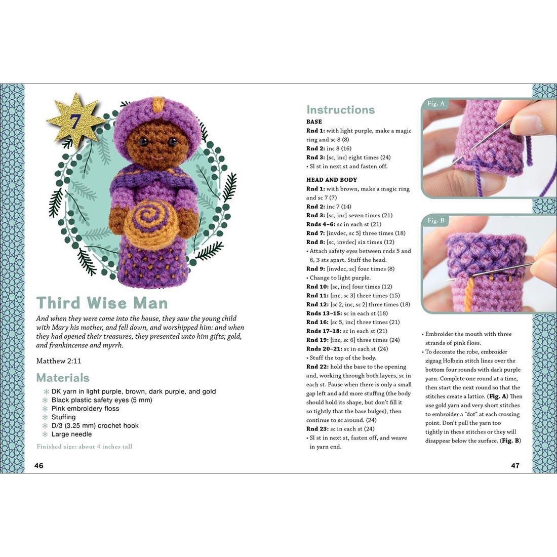 Pages from the instruction manual for Nativity Crochet Kit