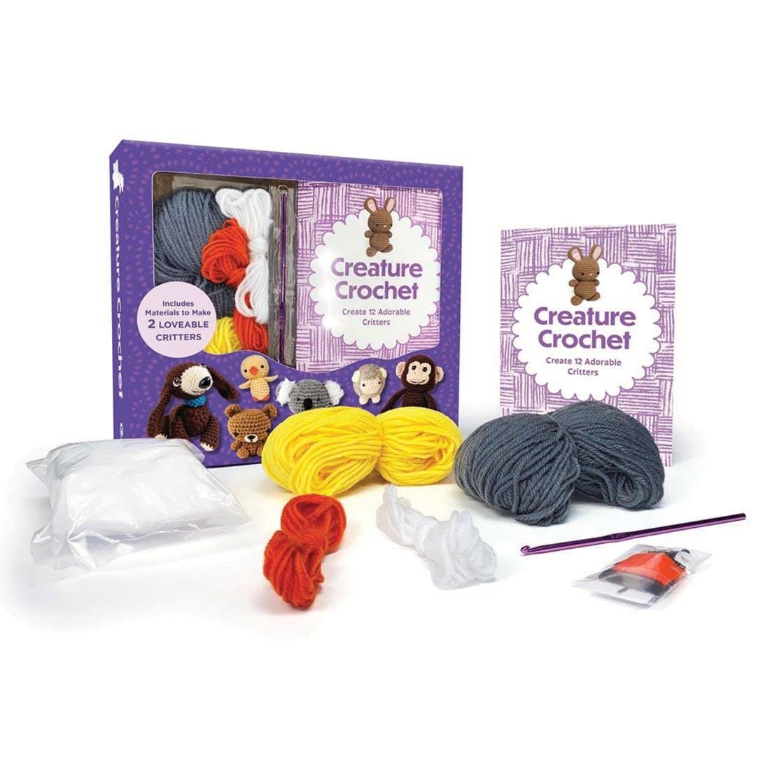 components of the Creature Crochet Kit both in and out of their package