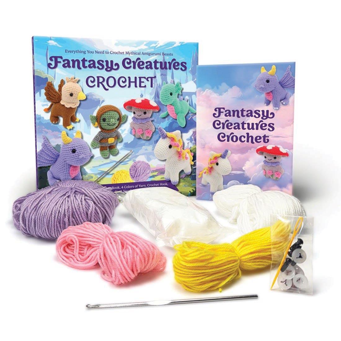 box and contents of the Fantasy Creatures Crochet Kit