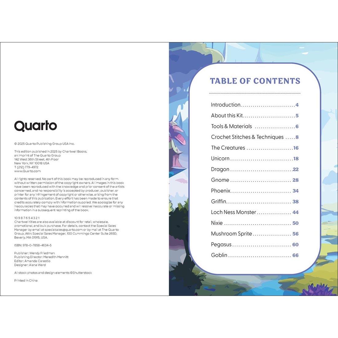 Table of Contents for the book inside the Fantasy Creatures Crochet Kit