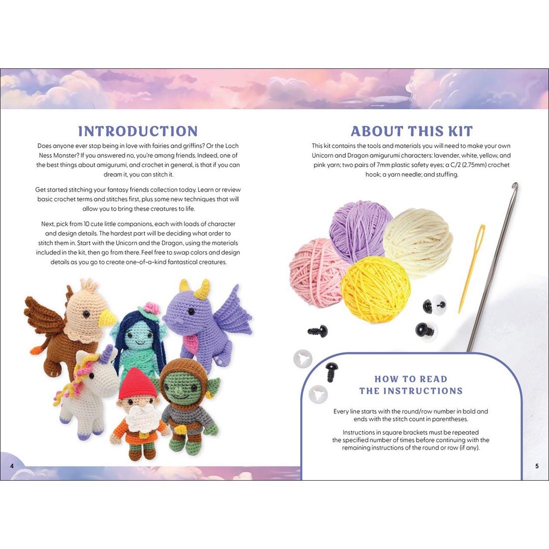 pages from the book inside the Fantasy Creatures Crochet Kit