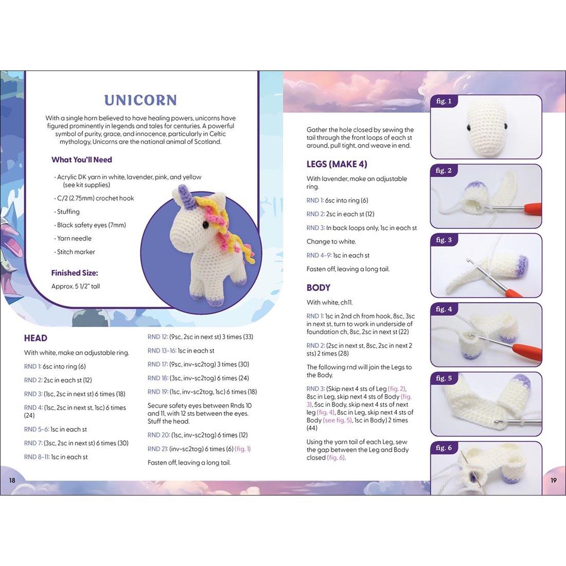 pages from the book inside the Fantasy Creatures Crochet Kit