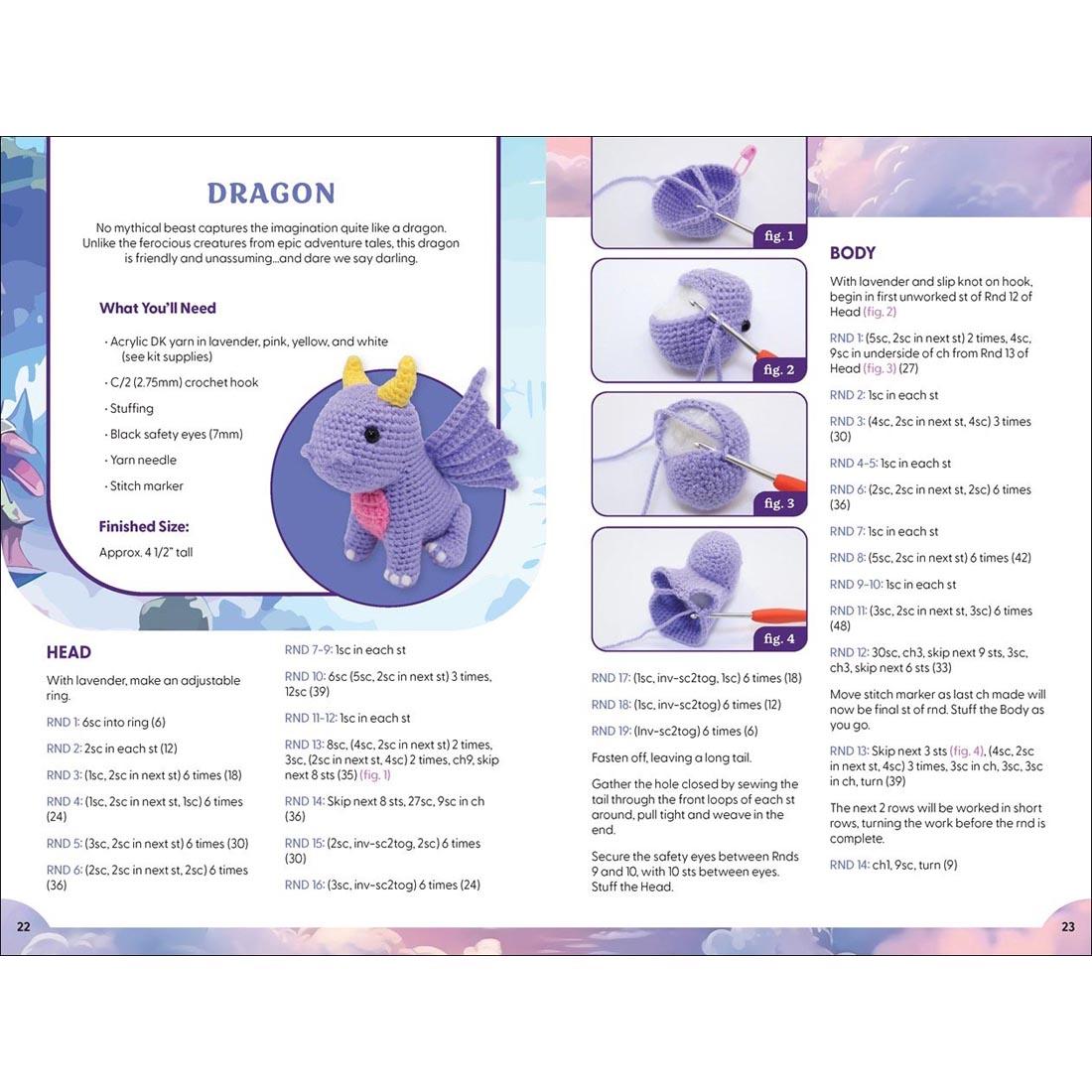 pages from the book inside the Fantasy Creatures Crochet Kit