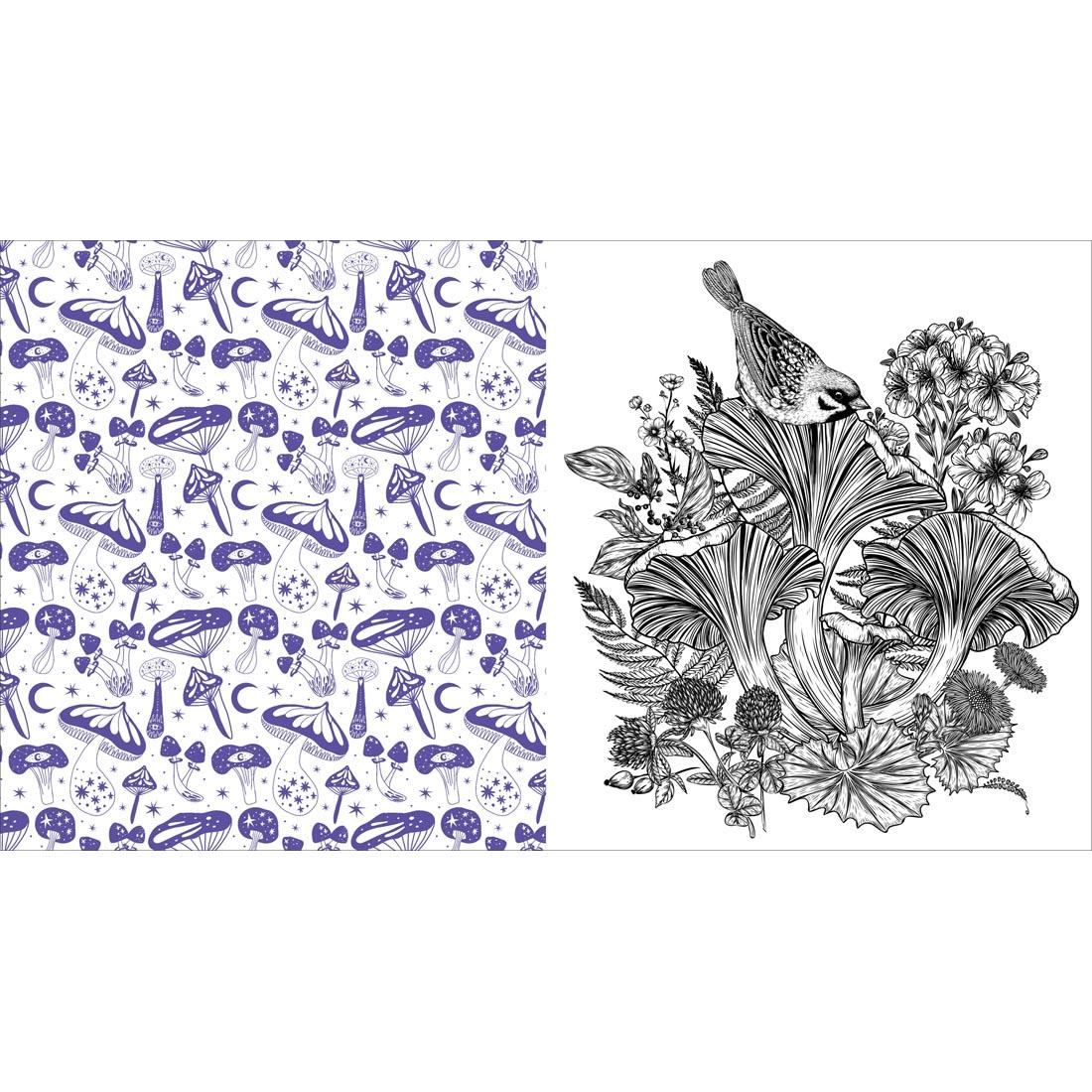 2 pages from the Twilight Mushroom Coloring Book