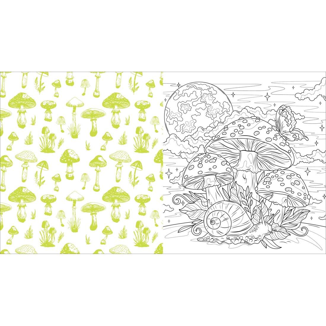 2 pages from the Twilight Mushroom Coloring Book