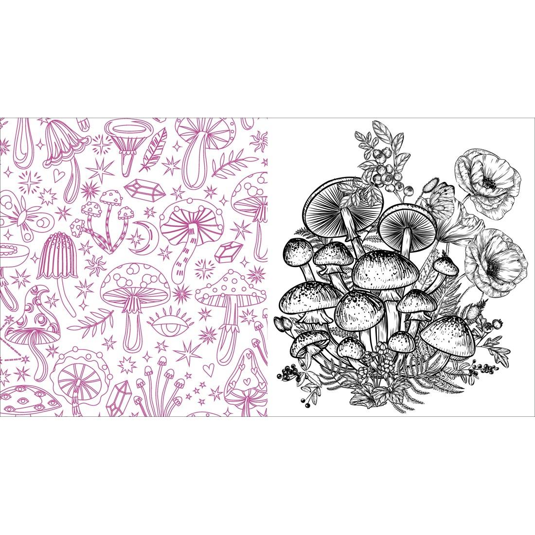2 pages from the Twilight Mushroom Coloring Book