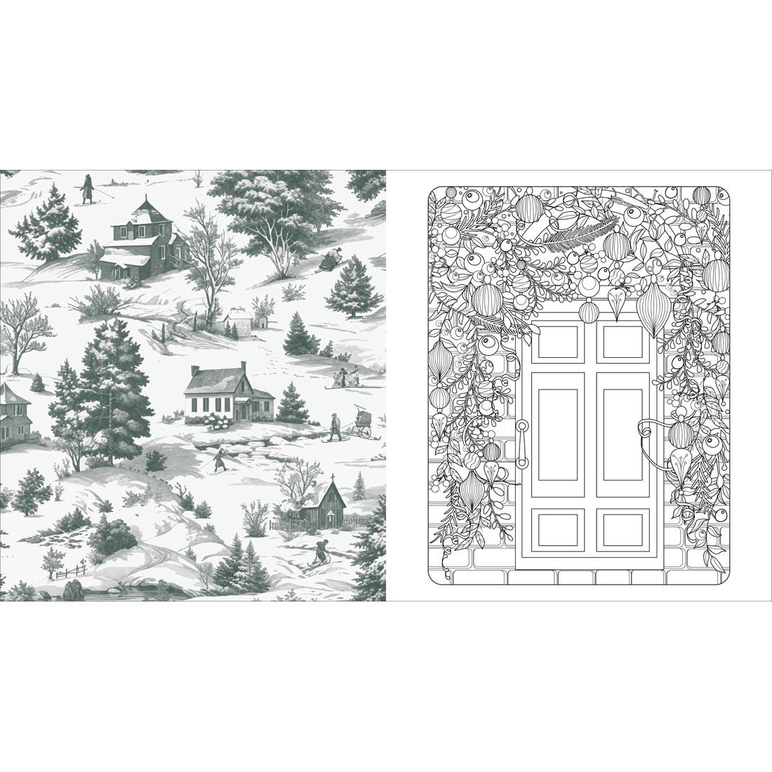 2 pages from the Christmas Doors Coloring Book