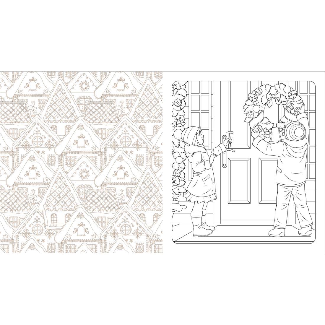 2 pages from the Christmas Doors Coloring Book