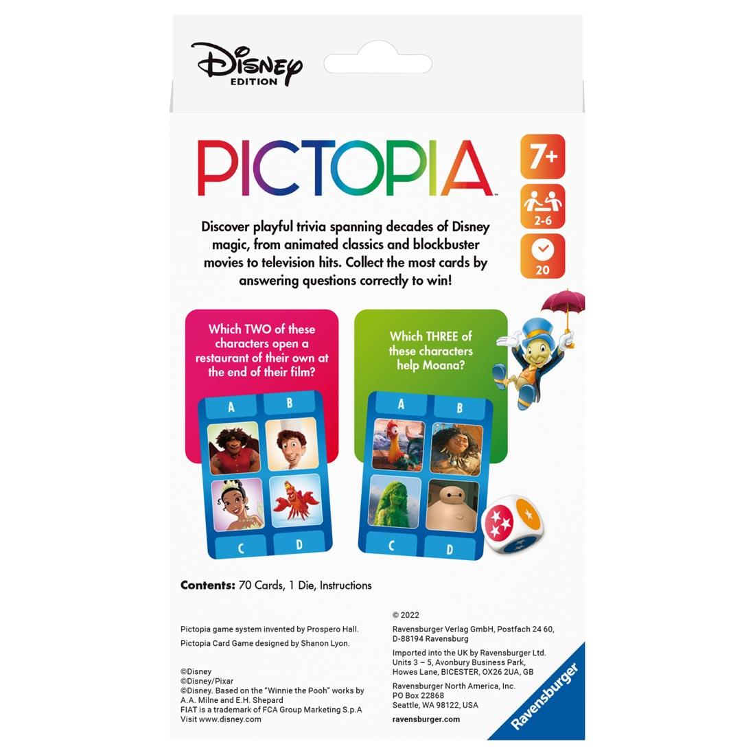 back of package for Disney Pictopia Card Game By Ravensburger