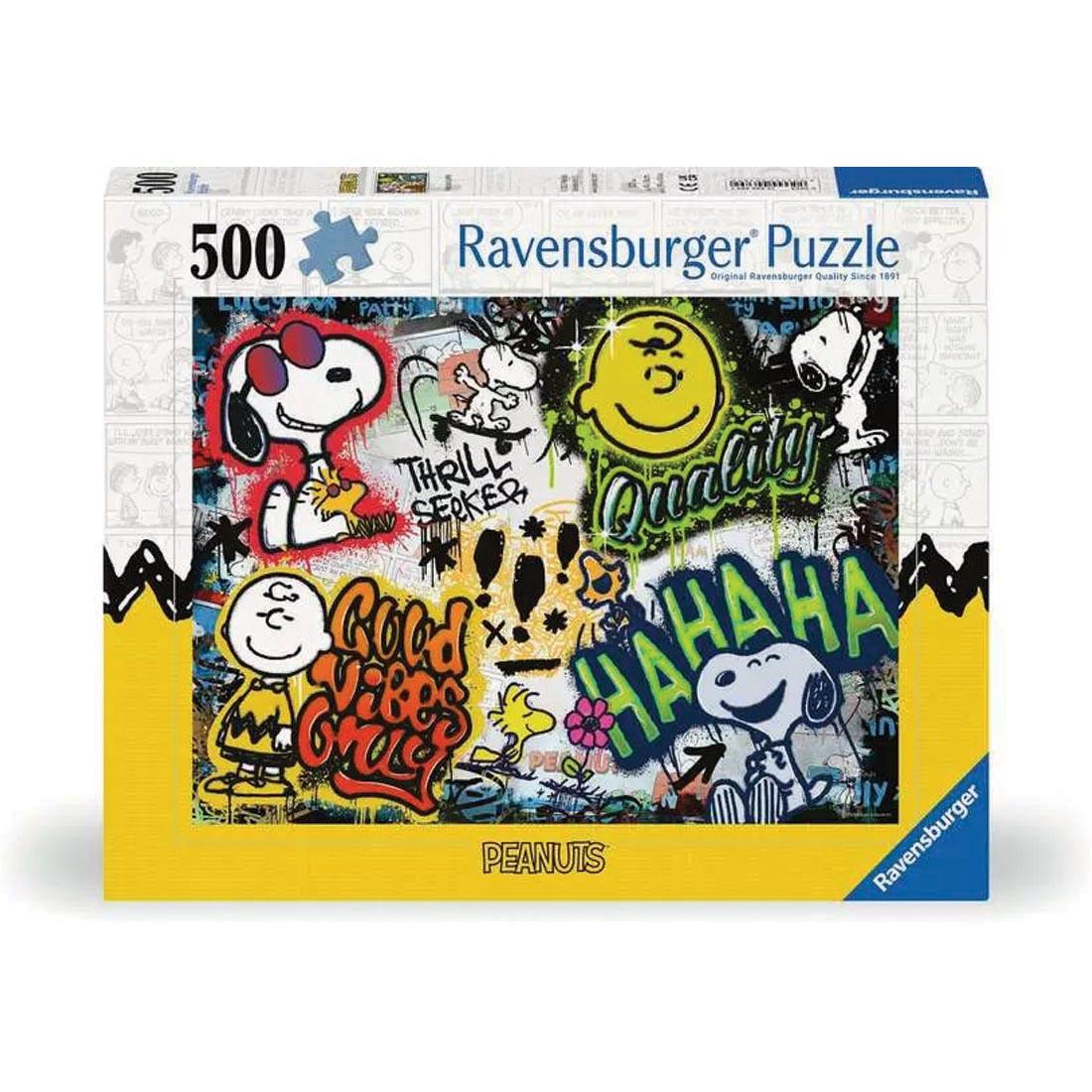 box for the Peanuts Graffiti 500-Piece Puzzle By Ravensburger