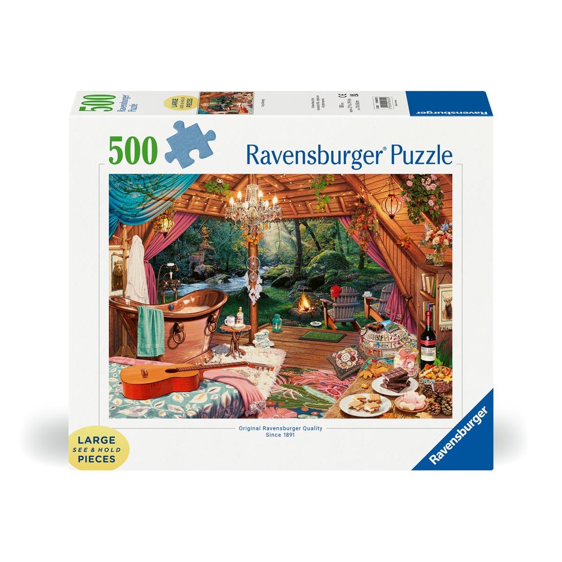 box for Cozy Glamping Large Format 500-Piece Puzzle By Ravensburger