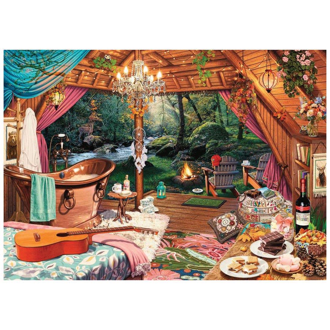 completed Cozy Glamping Large Format 500-Piece Puzzle By Ravensburger