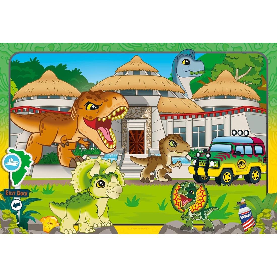 scene of one of the Jurassic World Explorers Livin' The Wild Life! 24-Piece Puzzles By Ravensburger