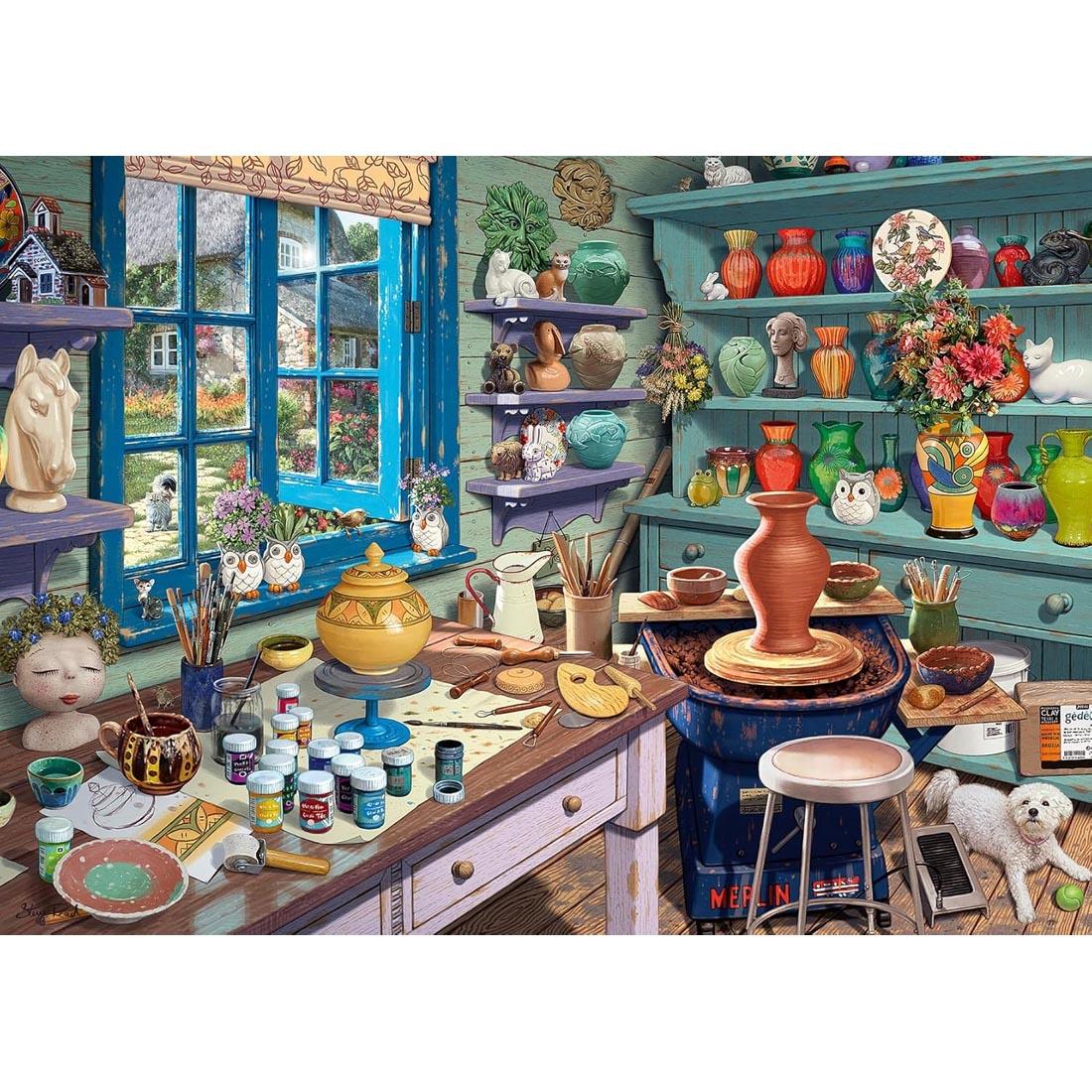 scene of Pottery Studio Sanctuary Large Format 500-Piece Puzzle By Ravensburger
