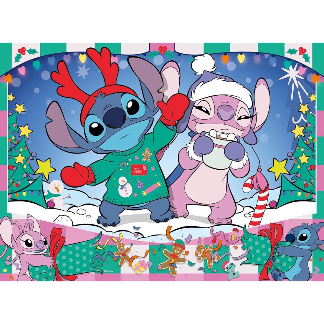 artwork for Disney Stitch Christmas 100-Piece Puzzle By Ravensburger