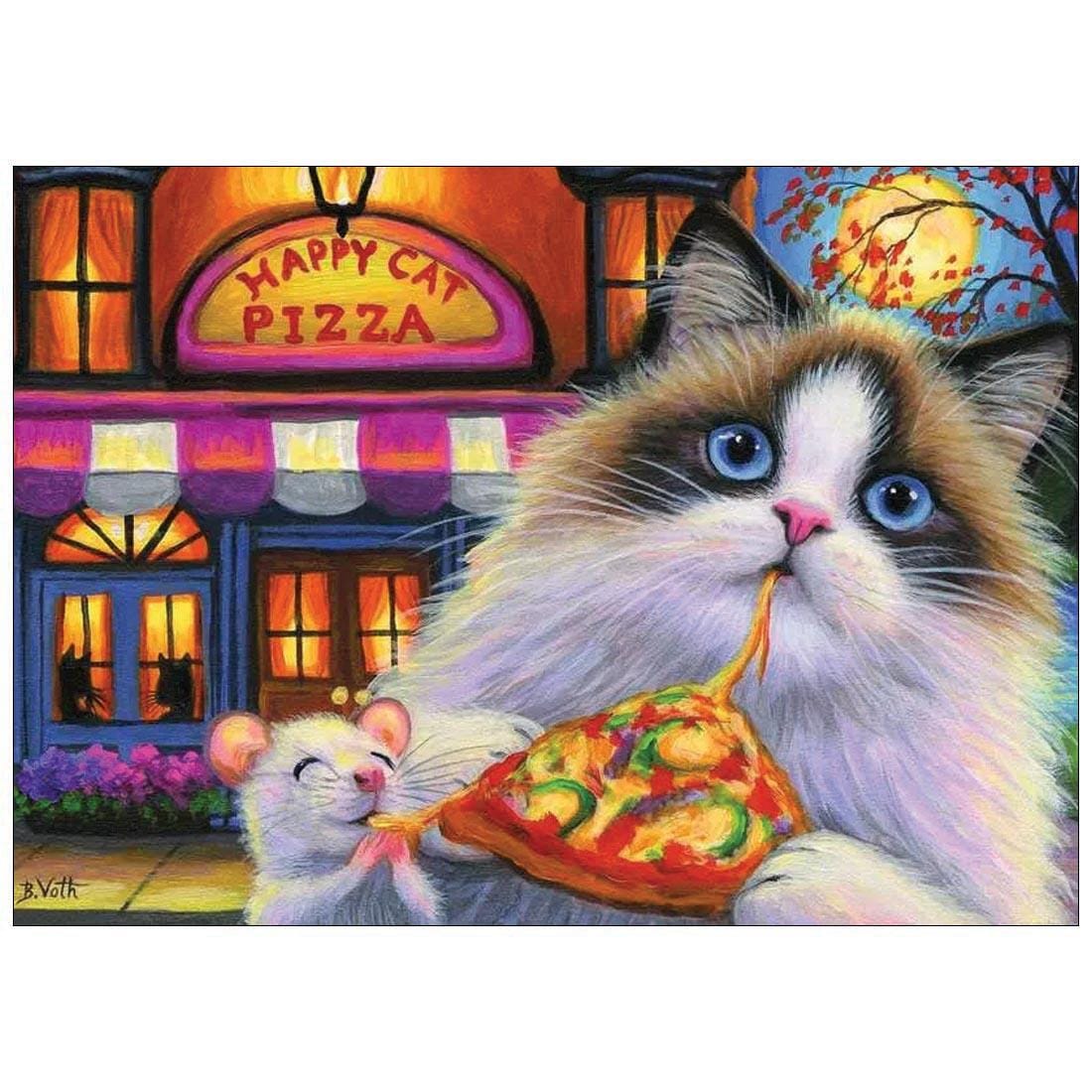 scene of Happy Cat Pizza 35-Piece Puzzle By Ravensburger