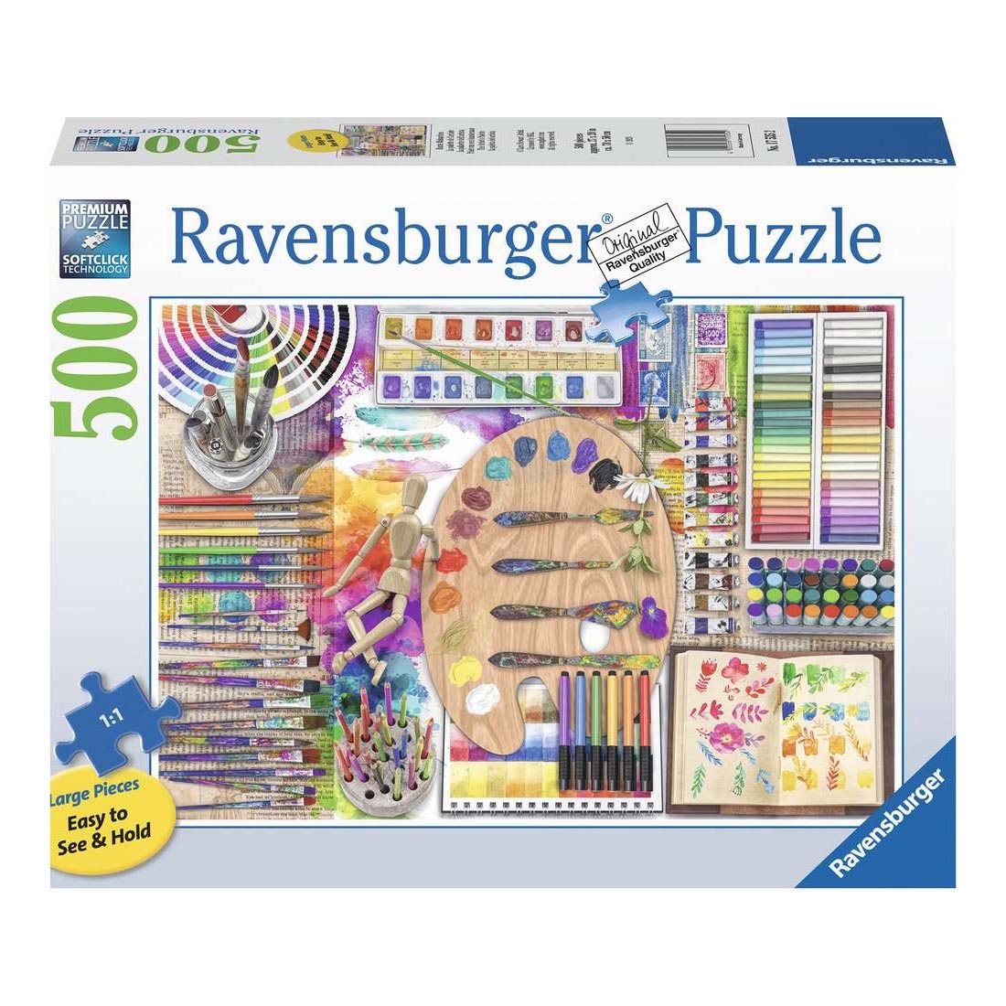 front of box for The Artist's Palette Large Format 500-Piece Puzzle By Ravensburger