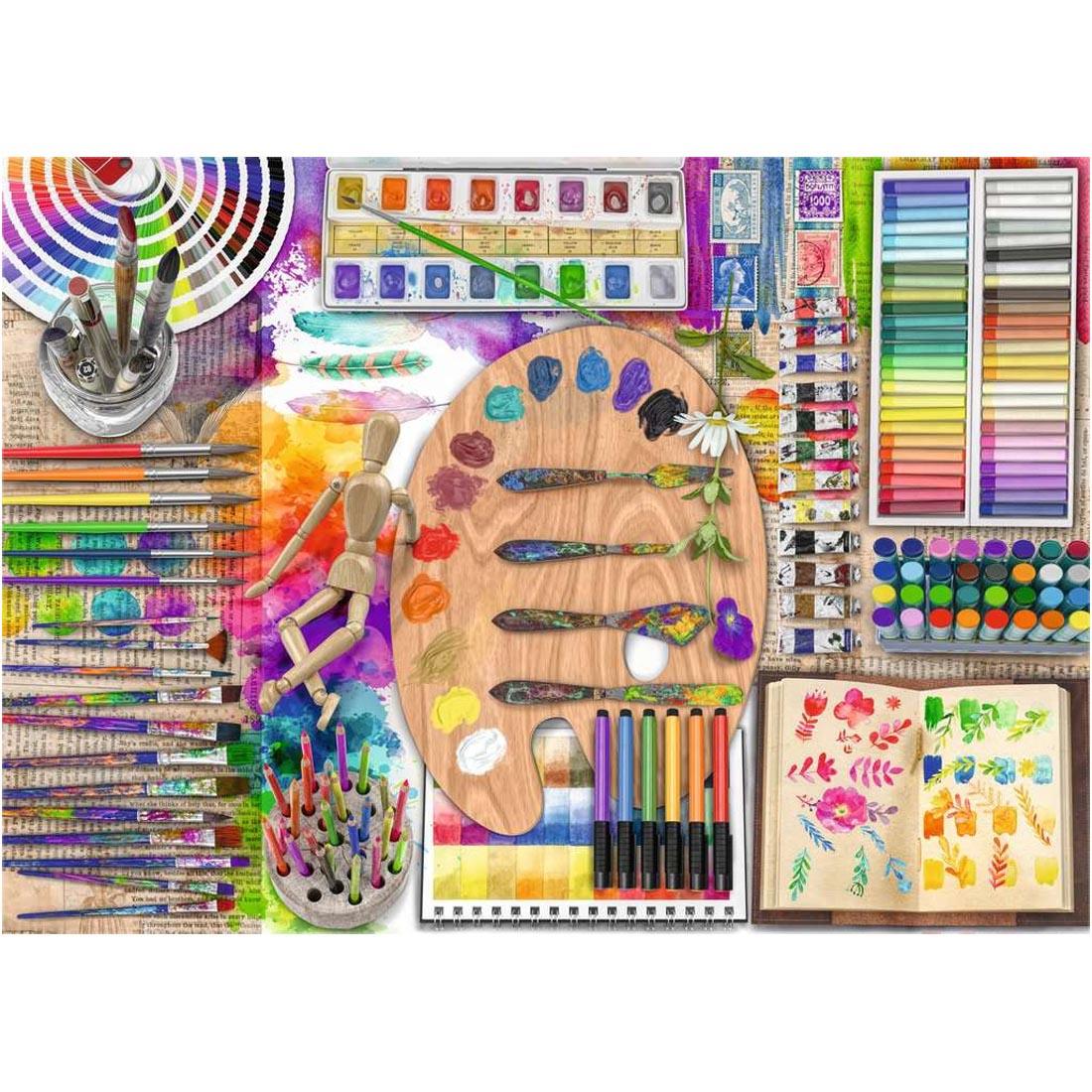completed The Artist's Palette Large Format 500-Piece Puzzle By Ravensburger