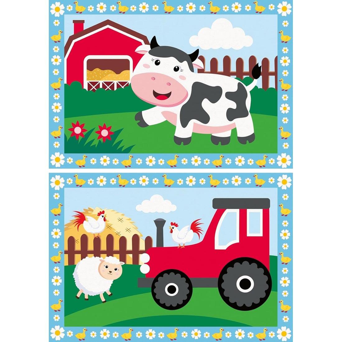 completed examples from the Farm Kids Paint By Number Junior Set By Ravensburger