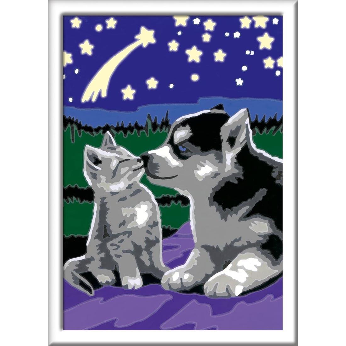 completed example painting made with Moonlight Friends Glow-In-The-Dark Kids Paint By Number Set By Ravensburger