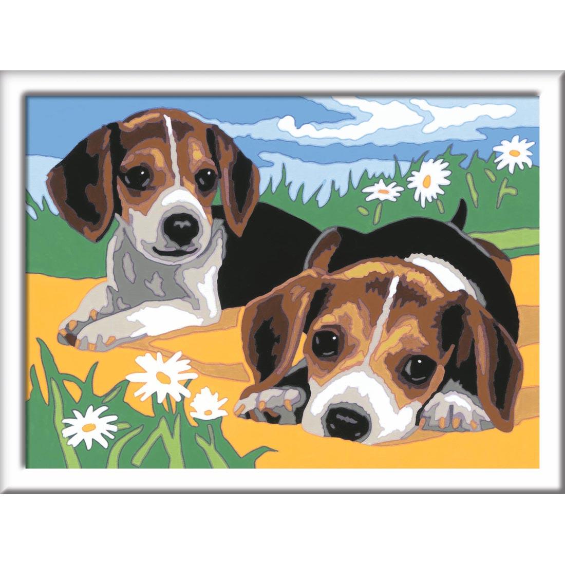 completed painting from Jack Russell Puppies Kids Paint By Number Set By Ravensburger