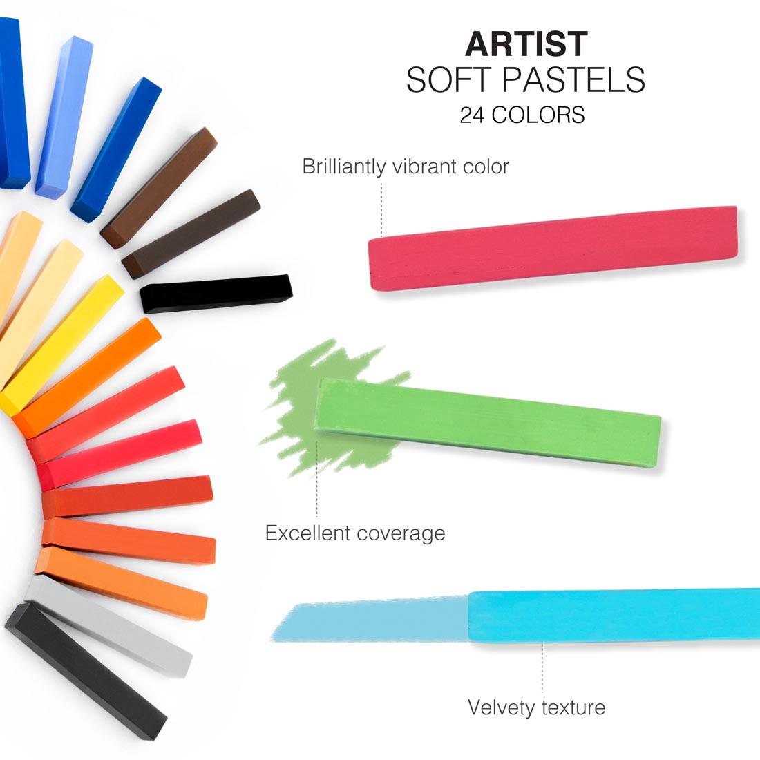 Soft Pastels by Royal & Langnickel plus text Artist Soft Pastels 24 Colors; Brilliantly vibrant color; Excellent coverage; Velvety texture