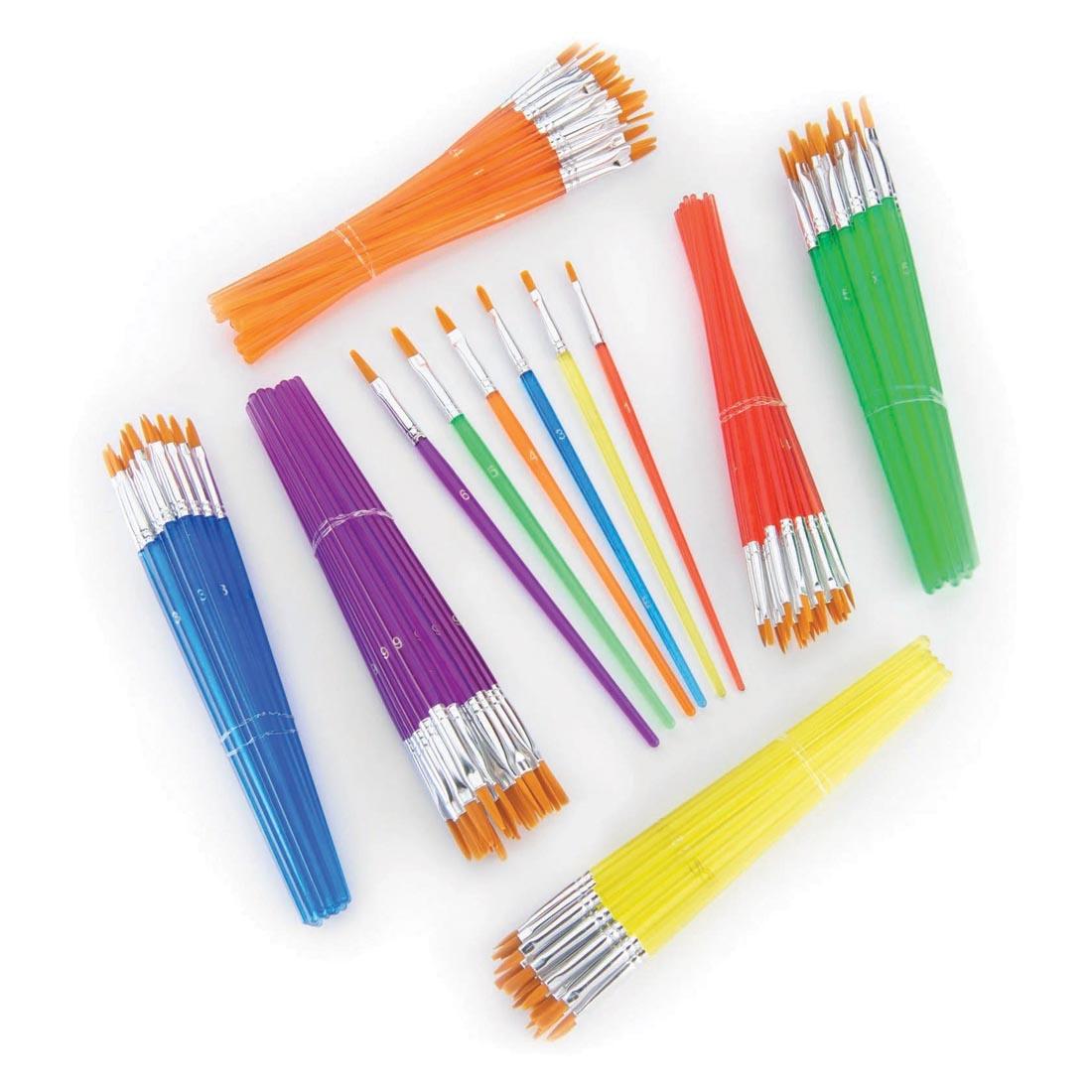 Royal & Langnickel Golden Taklon Flat Brush Set, showing bundles of each size and a single of each size