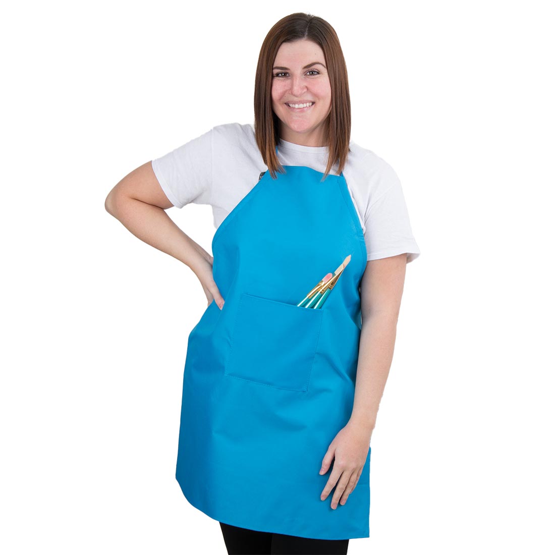 Royal & Langnickel Crafter's Choice Apron, worn by a female, with brushes sticking out of the pocket