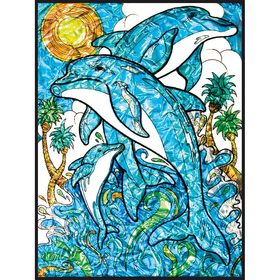 Completed painting from the Dolphins Foil Painting By Numbers
