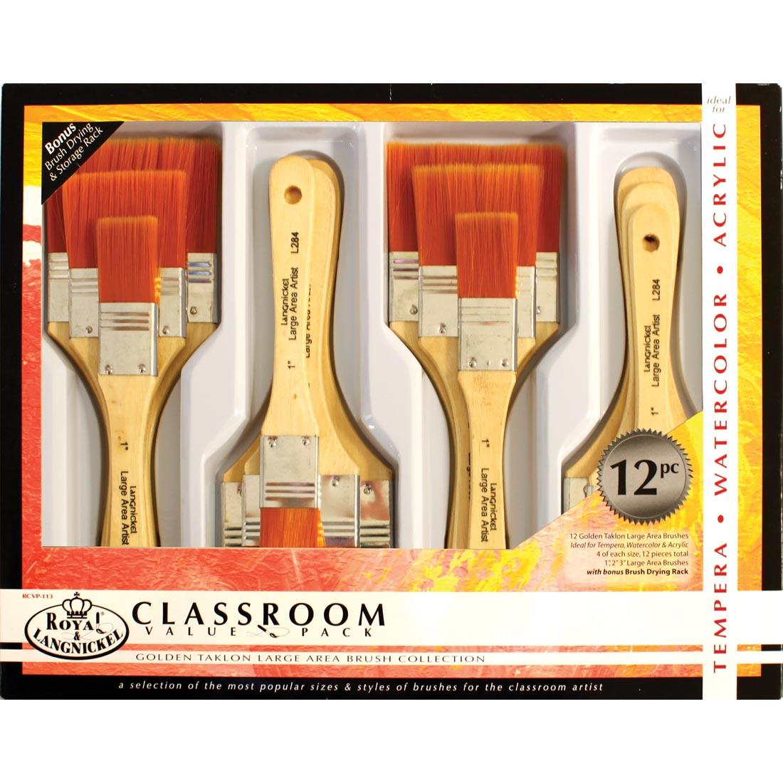 Royal & Langnickel Classroom Value Pack Golden Taklon Large Area Brush Collection