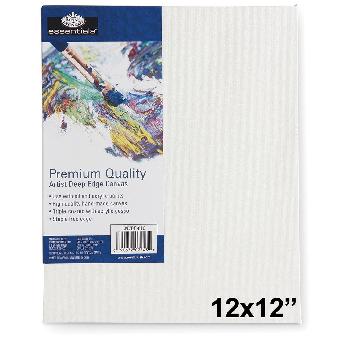 Royal & Langnickel Essentials Deep Edge Stretched Canvas with the text 12x12"