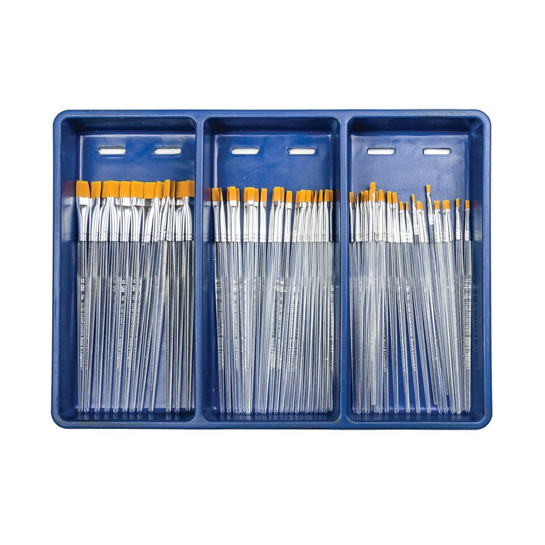 Royal & Langnickel Clear Choice Gold Taklon Flat Brush Set in a blue tray