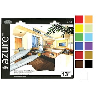 Royal And Langnickel Set 7 Pennarelli AZURE A Doppia Punta – Inchiostro A Base Alcolica, Sfumabili, Permanenti, Per Artisti E Disegno (Blu E Marrone)