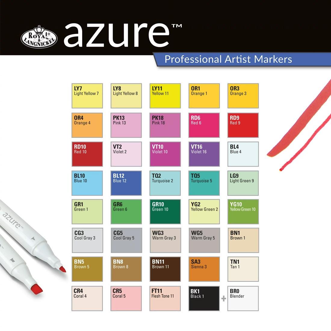 color swatches of Royal & Langnickel Azure 40-Count Marker Set