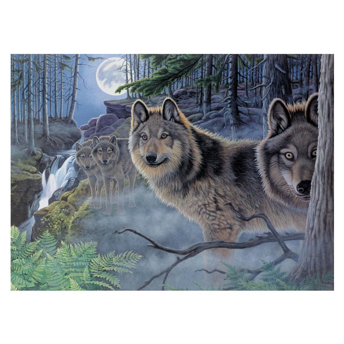 Painting of wolves is a completed example of the Royal & Langnickel Painting By Numbers Adult Large: Mystical Moonlight
