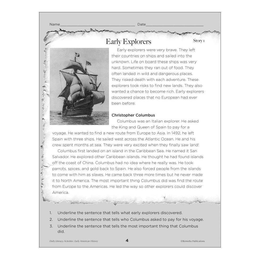 Page 4 from Daily Literacy Activities: Early American History