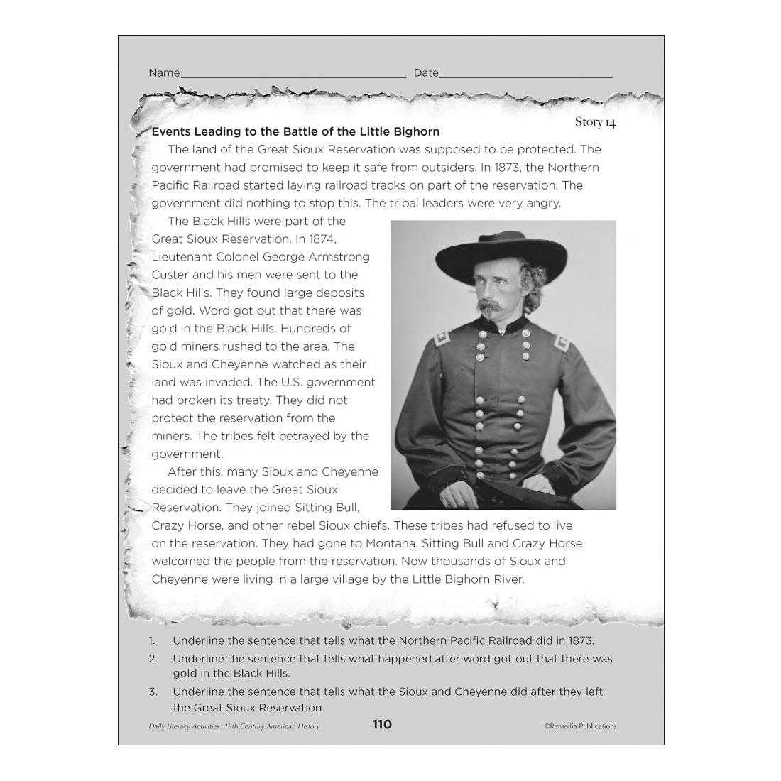 Page 110 from Daily Literacy Activities: 19th Century American History
