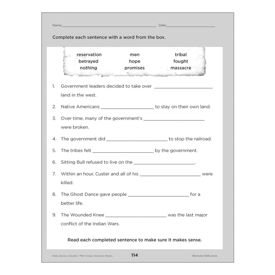 Page 114 from Daily Literacy Activities: 19th Century American History