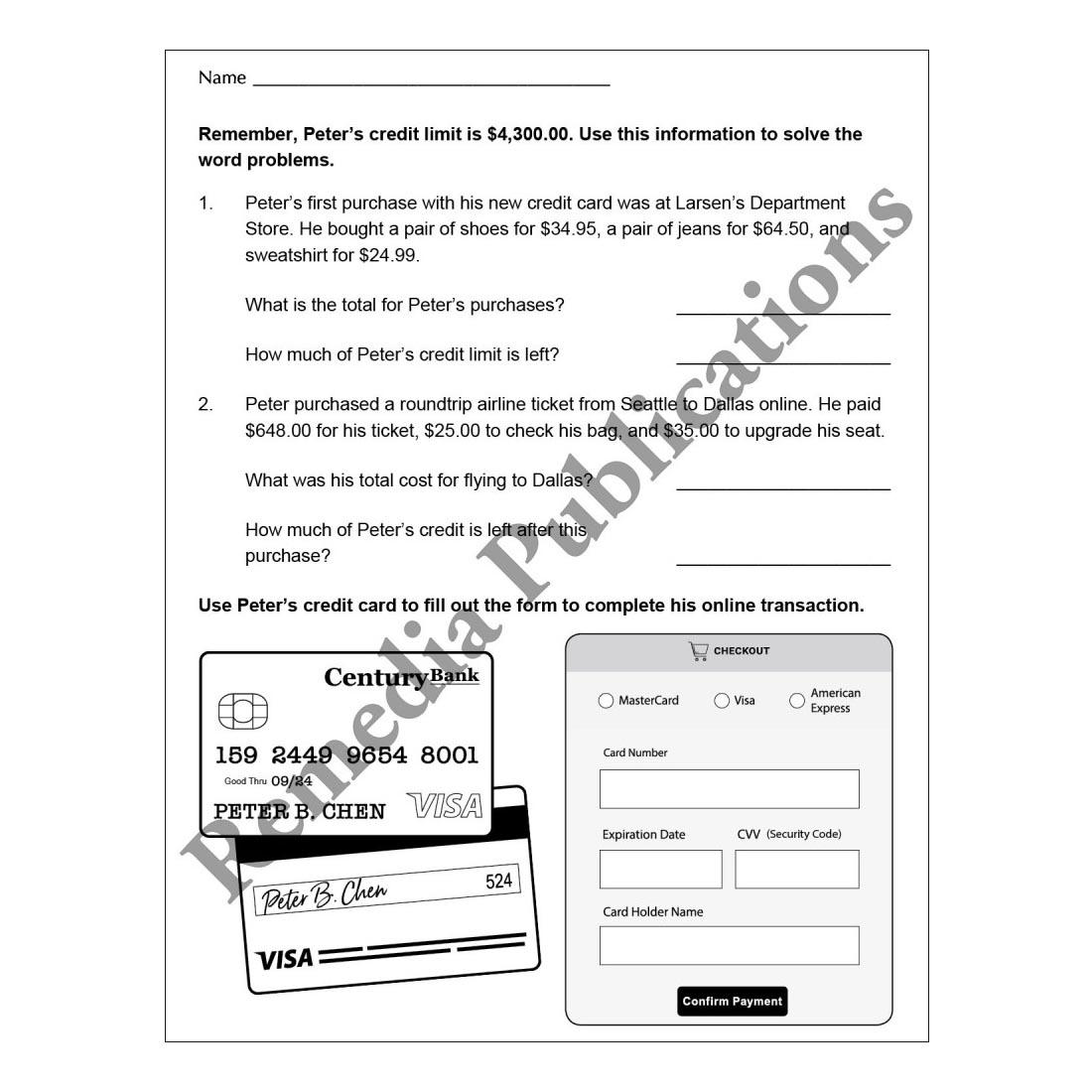 Credit Limit word problems from Credit Card Math book