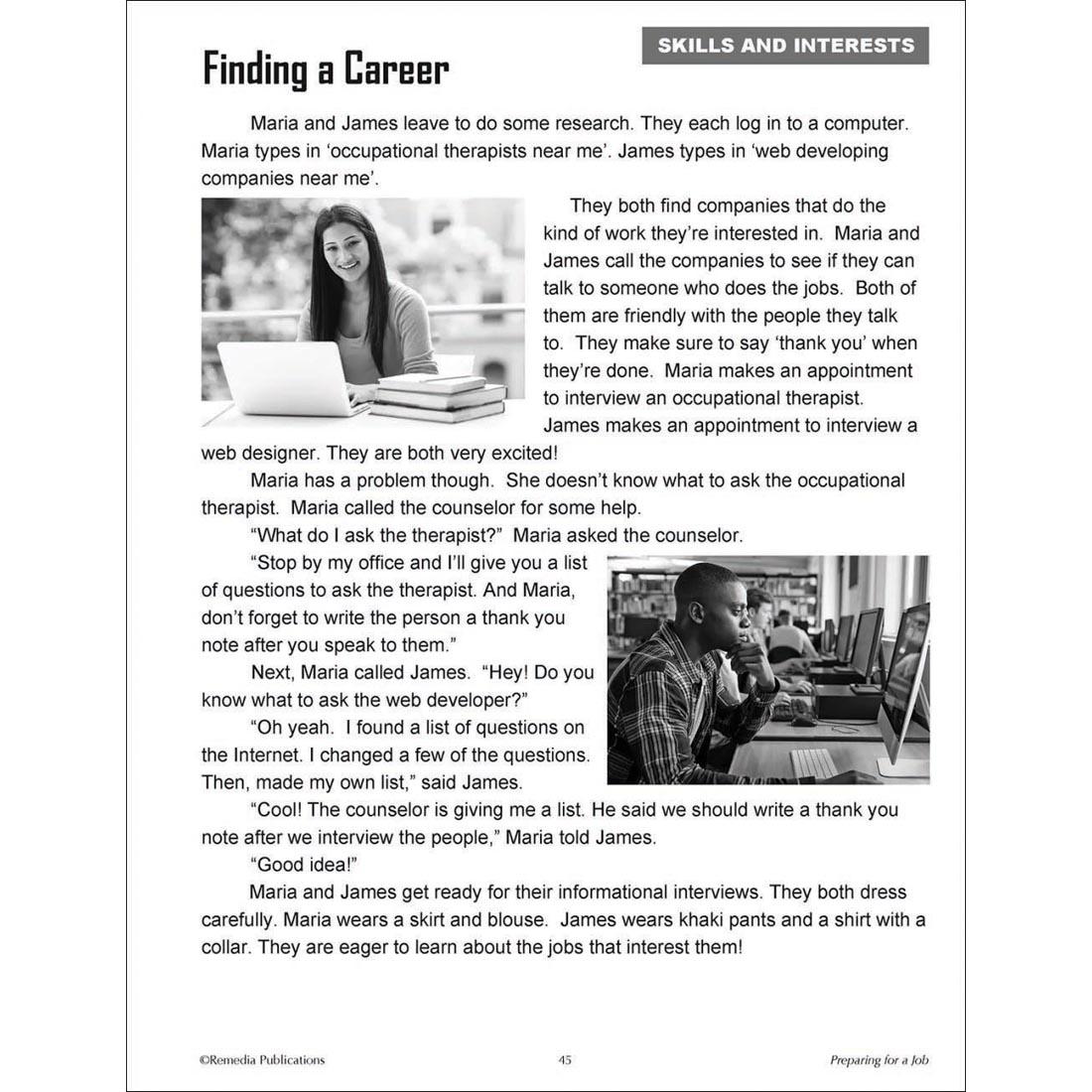 sample page from the Preparing For a Job Book