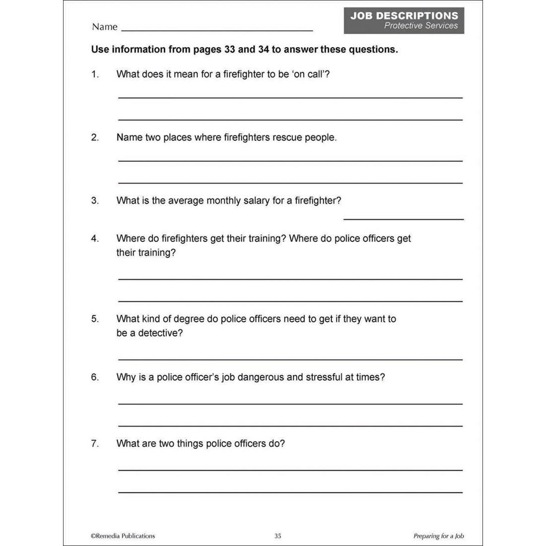 sample page from the Preparing For a Job Book