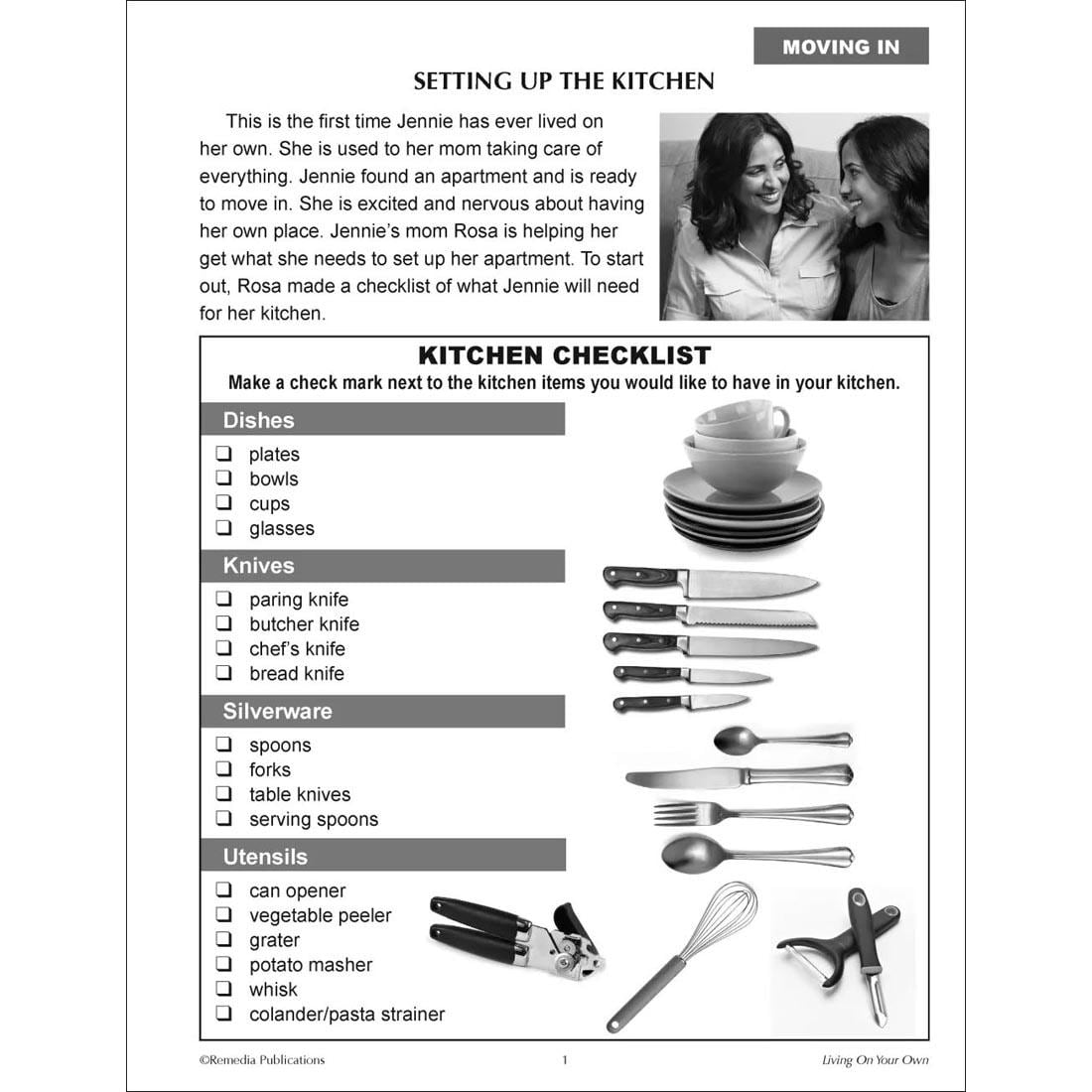 sample page from the Living On Your Own Book