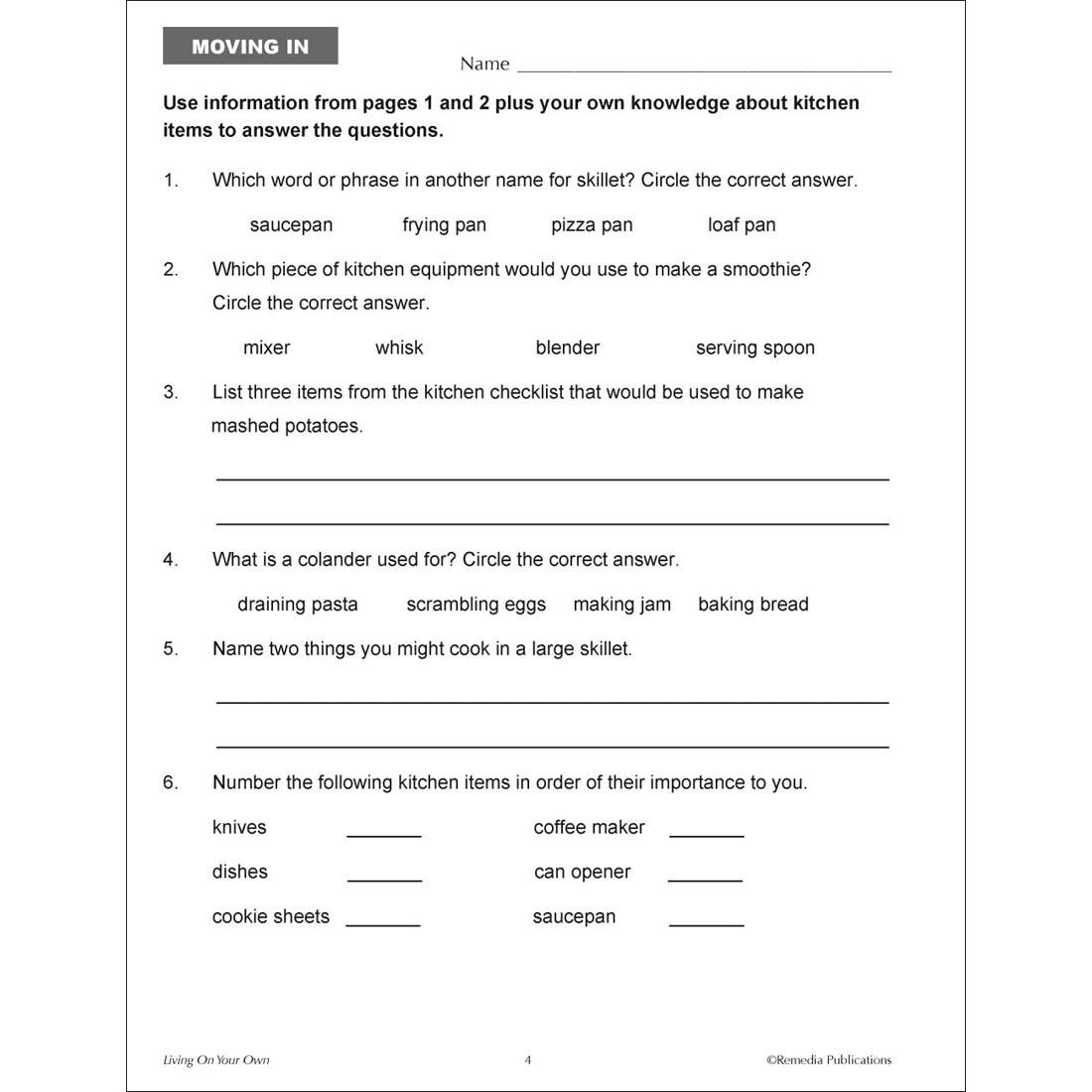 sample page from the Living On Your Own Book