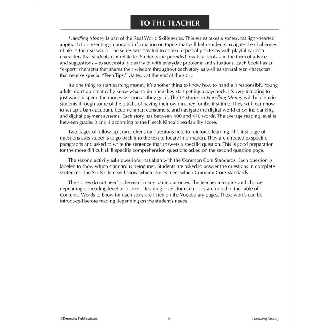 sample page from the Handling Money Book