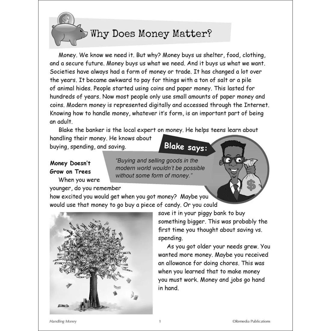 sample page from the Handling Money Book