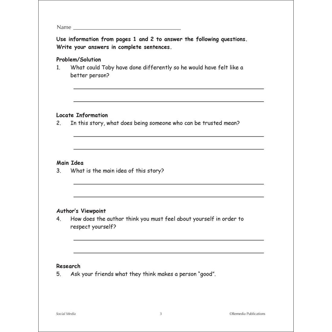 sample page from the Social Skills Improving Behavior Book