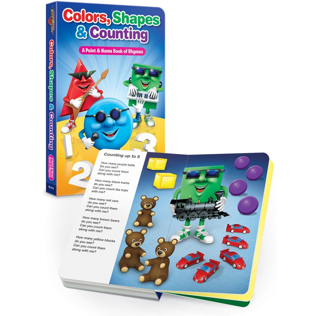 Colors, Shapes & Counting: A Point & Name Board Book of Rhymes shown both closed and open