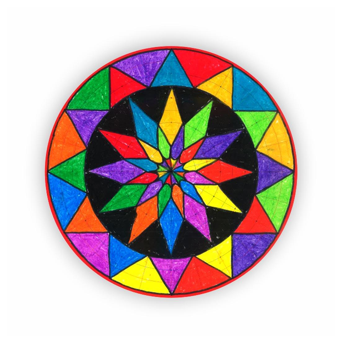 colored example of a mandala made on Roylco Make-A-Mandala Paper