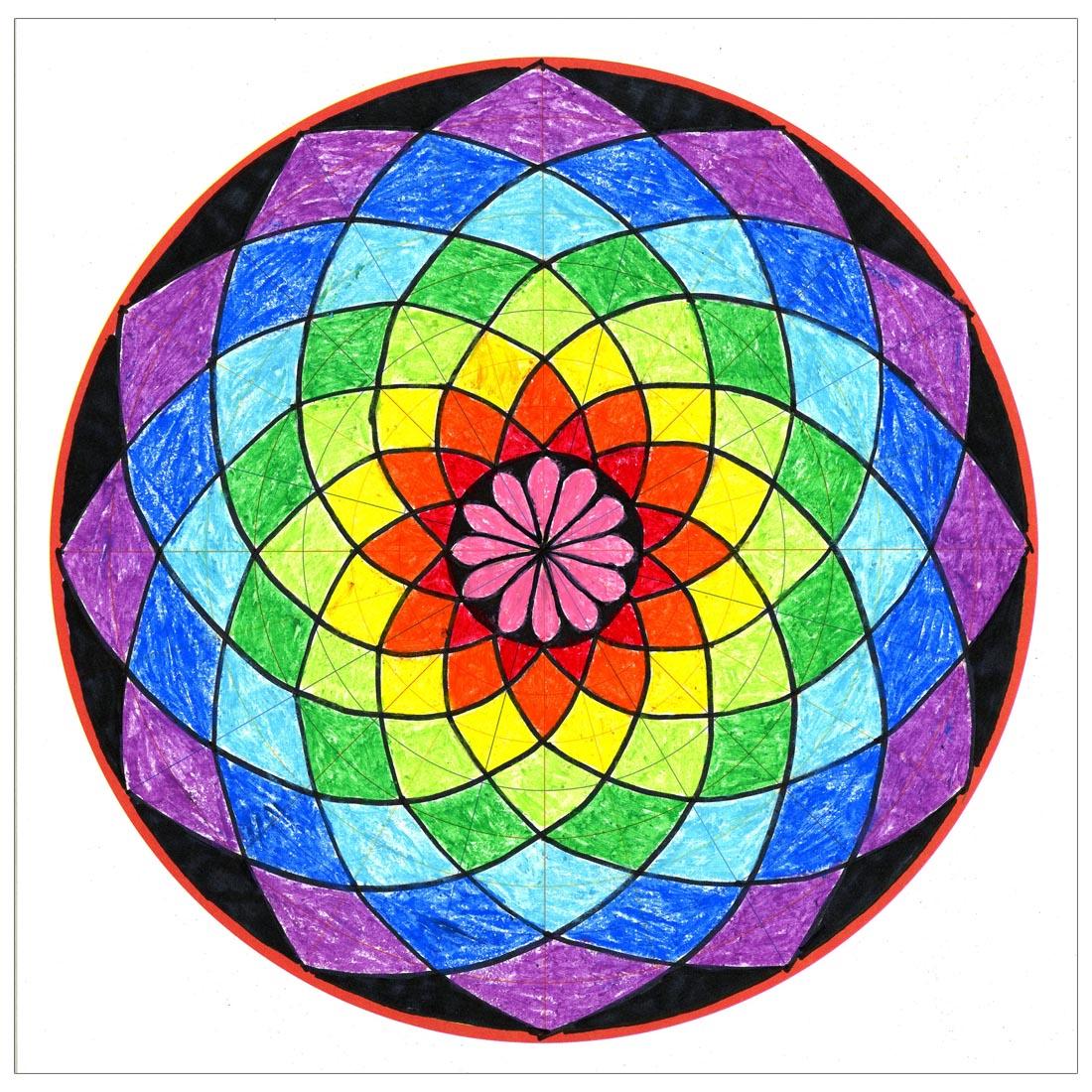 colored example of a mandala made on Roylco Make-A-Mandala Paper